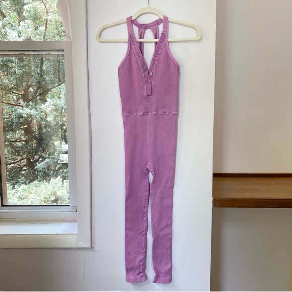 Free People Happiness Runs Henley Onesie Jumpsuit One Piece Pink XS / S - Picture 5 of 11
